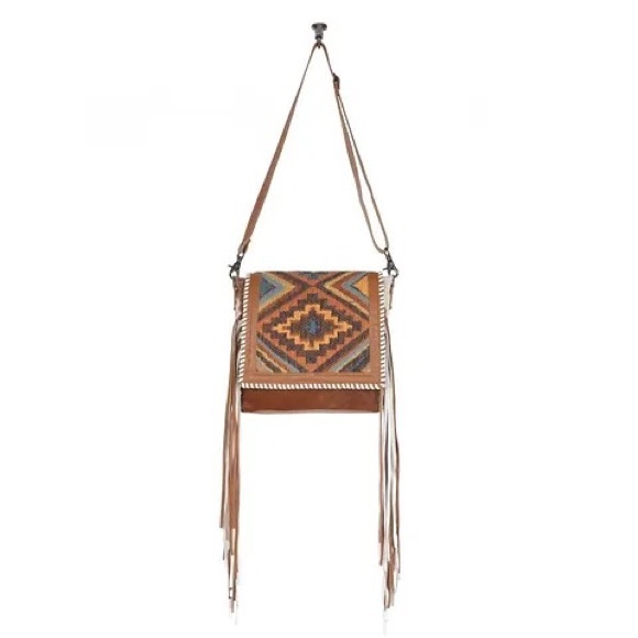 MYRA BAG Boho Southwestern Leather Fringe Hairon Hide Crossbody Bag - Picture 4 of 7
